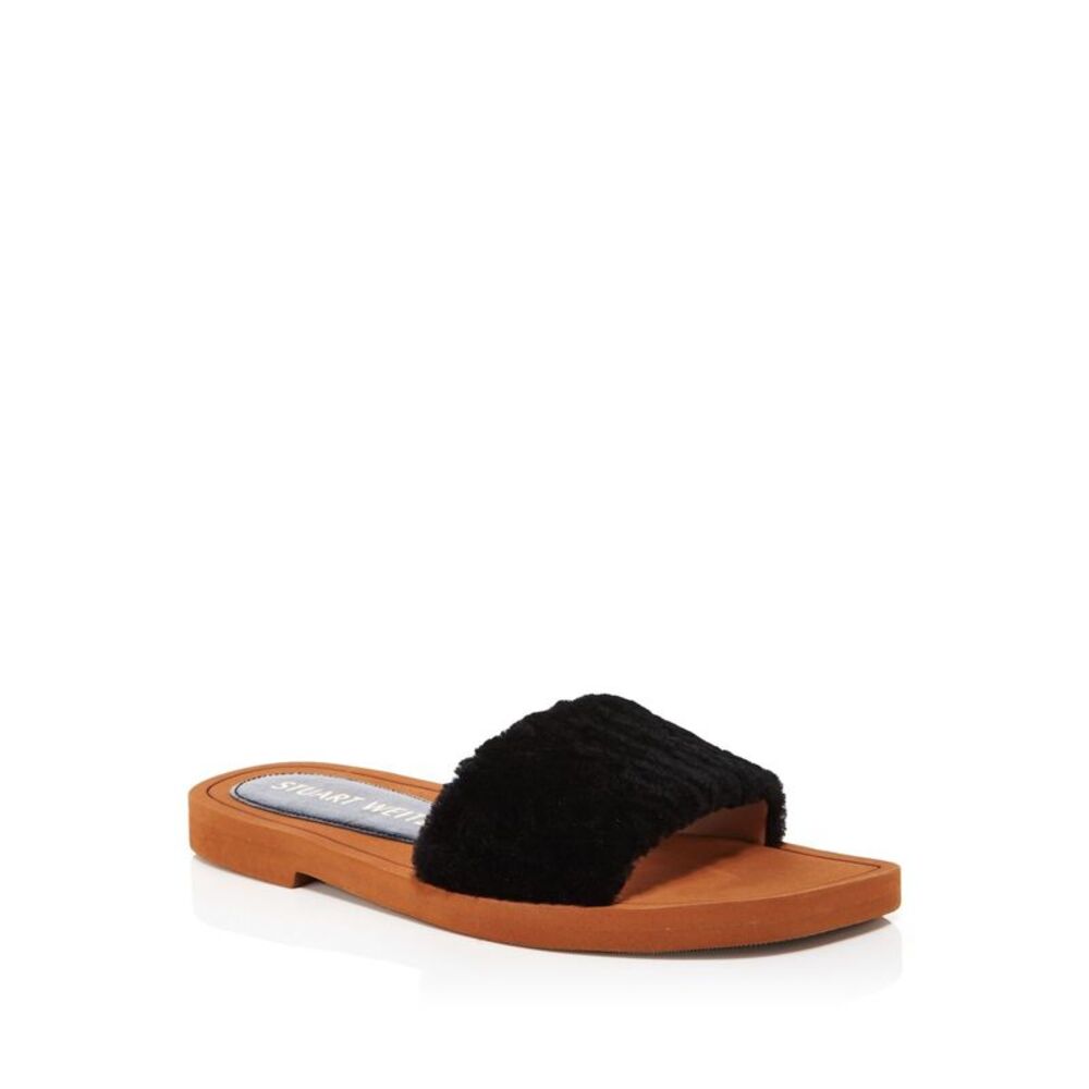 STUART WEITZMAN Womens Black Cammy Square Slide Leather Slide Sandals 9.5 B